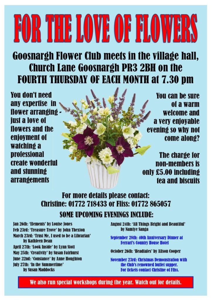 For the Love of Flowers Events at Goosnargh & Whittingham Village Hall